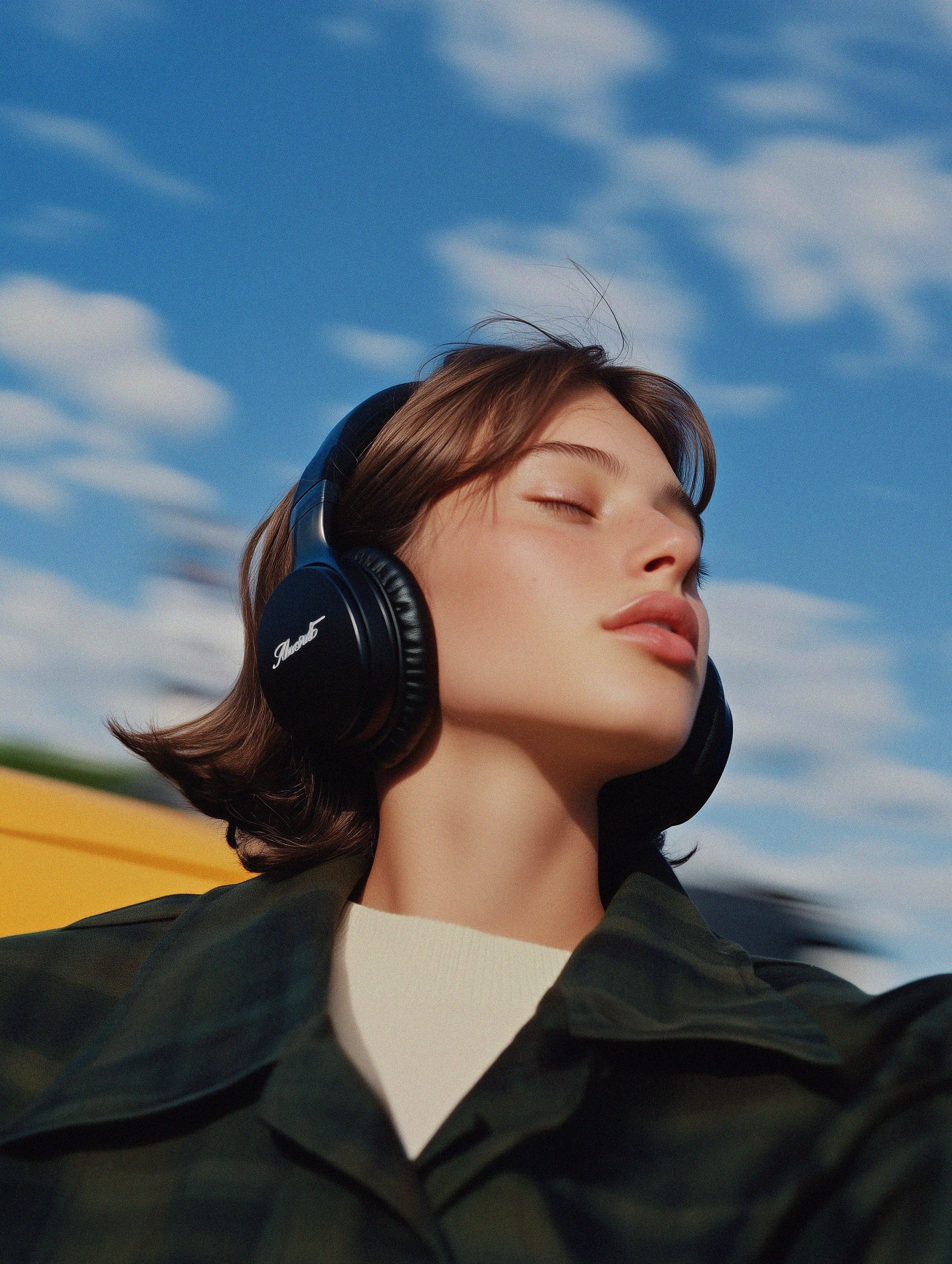 a woman wearing headphone